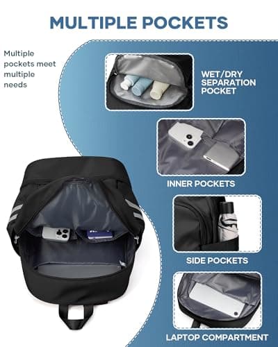 SZLX Gym Backpack for Women with Shoes Compartment & Wet Pocket Foldable Carry On Large Travel Laptop Backpack Waterproof Casual Daypack School Bag Sports Gym Bag for Swimming Yoga — view 6
