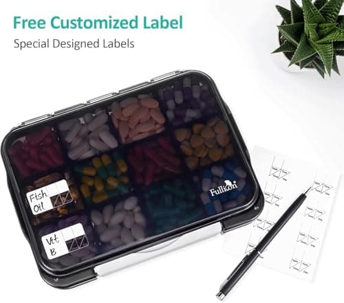 Fullicon Extra Large Pill Box Organiser with 12 Compartments, Large Travel Pill Box for Supplement with 3 Secured Buckles, Daily Moisture Proof Vitamin Box with Removable Dividers (Black) (Pack of 2) — view 6