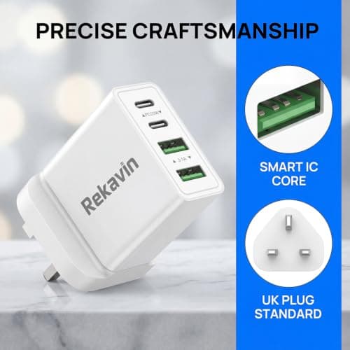 USB C Plug Fast Charge,40W 4-Port Multi USB Charger Plugs UK 2Pack — view 5