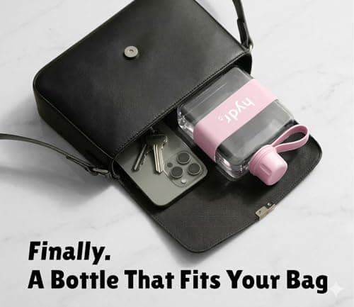 hydr™ v2 Flat Water Bottle For Handbag & Flexible Cleaning Brush | 320ml Tritan BPA Free Slim Travel Water Bottle, small water bottle for handbag (Dusty Pink) — view 3