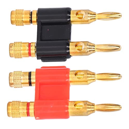 Aramox Dual Banana Plug Connector, Stackable Gold Plated Brass Speaker Wire Adapter for Home Audio Testing 12 to 18 AWG Standard 19mm Post Spacing Red Black 2pcs — view 5