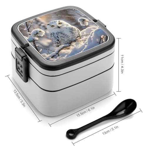GHBNK Winter White Owl Bento Box with Spoon & Handle - Leak Proof Stackable Lunch Container for Men, Women |1000ml Detachable Compartments for Adults, Office, Travel, Safe And Bpa-Free — view 2