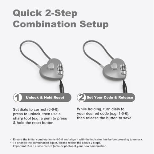 UP Security Premium Combo Lock, Combination Locks for Travel Security, Small Cable Lock for Backpack, Travel Security, Luggage, Suitcase, Bag, Anti-Theft, 3-Digit Password, No Keys (Silver+Silver) — view 5