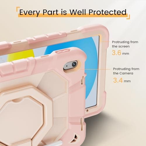 KVTVOU Shockproof Case for NEW iPad Air 11 Inch 2026/2025/2024 (M4/M3/M2), 360° Rotating Stand/Pencil Storage/Shoulder Strap, Military Grade Drop Protection Cover for iPad Air 11, Pink — view 5