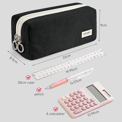 KALIDI Corduroy Pencil Case Pen Bag Large with 2 Compartment Girls School — view 5