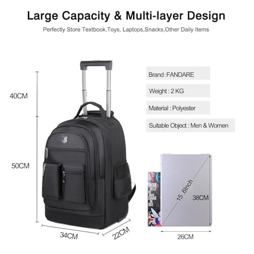 FANDARE Rolling Laptop Backpack with Wheels Travel Daypacks Men Lifestyle Leisure Urban Backpacks Men Versatile Street Knapsack College School Bag for Travel Outdoor Everyday Bags Polyester Grey — view 5
