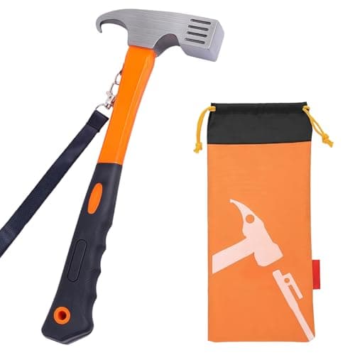 Camping Hammer with Tent Stake Remove, 12 inch Outdoor Multifunction Camping Mallet for Tent Pegs with Holding Strap and Tote Bag, for Outdoor Camp Picnic, Rustproof, Non-Slip Comfortable Grip