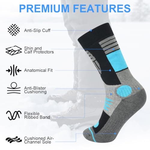 DiULi 2 Pack Thermal Ski Socks for Women Winter Warm Thick Knee High Socks — view 3