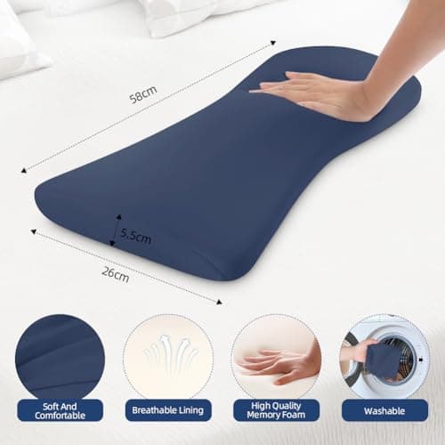 HOTUT Lumbar Support Pillow, Lower Back Pillow for Sleeping, Memory Foam Waist Pillow, Side Sleeper Low Back Pain Relief Pillow, Car Seat Cushions for Bed Chair Car Office Travel(Dark Blue) — view 2