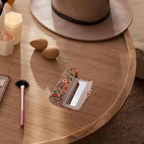 DEARMAMY Lipstick Case with Mirror Cork Lipstick Holder for Purse Portable Mini Organizer Floral Makeup Storage Box for Handbag Scratch Resistant Travel Accessory — view 5