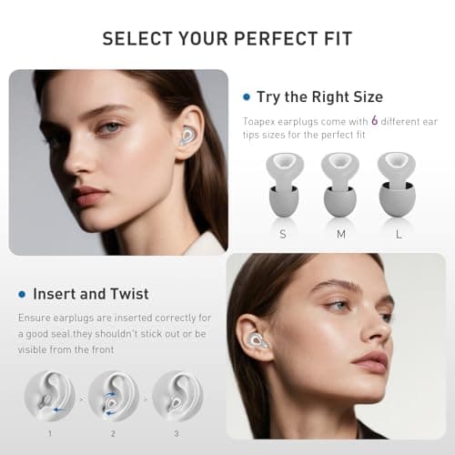 Silicone Ear Plugs for Sleeping, Flying & Concerts – Ultra-Soft Reusable Noise Reducing Earplugs (23dB SNR) | Premium Custom Fix | 6 Tips for Sleep, Travel, Studying & Hearing Protection (Grey — view 6