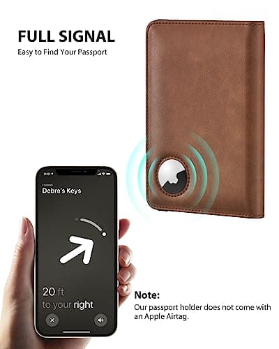 Stouchi Passport Holder Airtag Wallet,UK Passport Cover with RFID Blocking Protector PU Leather Travel Wallet Organiser Document Holder for Men&Women Passport,Business Cards,Boarding Passe,Matte-Brown — view 2