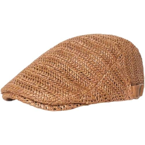 Vobumix Straw Newsboy Cap Vintage Painter Hat Travel Flat Cap for Summer Holiday Vacation Beach Sun Protection Accessories