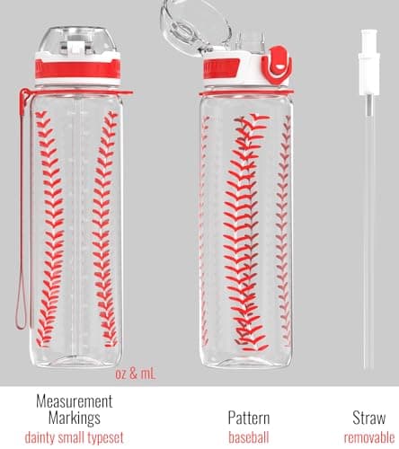 MYFOREST Baseball Water Bottle, Lightweight, Quick-Open Gulp Lid/Straw — view 4
