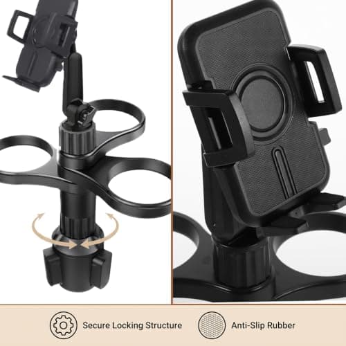 Car Cup Holder Expander, Adjustable Cup Holder for Cars, Universal Car Cup Holder with Phone Mount & Stable Expandable Base, Cup Holder Expander for Most Vehicle Water Bottles Coffee Cups (Black) — view 4