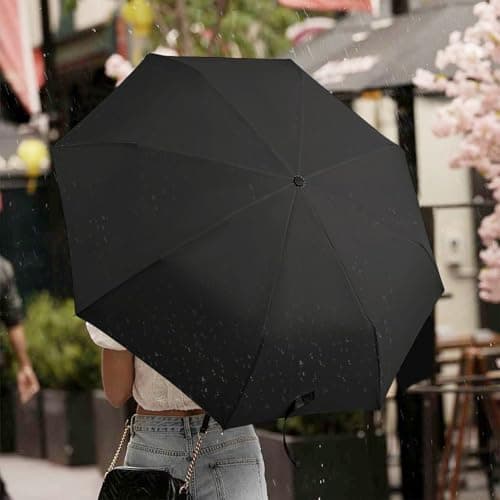 Mateju Automatic Folding Travel Umbrella - Windproof Strong Mini Compact Umbrella with Solid Color for Men Women Kids (Brown 01) — view 5