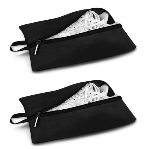 Shoe Bags for Travel, Waterproof Oxford Fabric, Zippered Shoe Storage Organiser with Handle, Lightweight Dustproof Shoe Pouch for Trainers, Gym, 16.5 x 9.8 Inches (Shoe Bag Black-2 Pack)