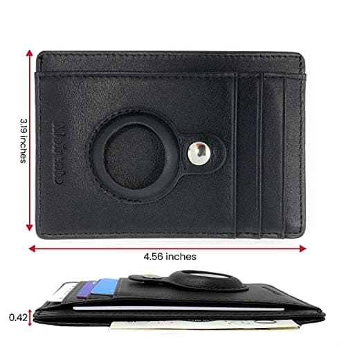 MOIRENTO AirTag Wallet - RFID Blocking Full Grain Leather for Men & Women - 5 Card Slots, Banknote Holder, Secure Unisex Adults - Black Leather Minimalist Design — view 6