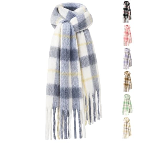 Fjquamitix Womens Blanket Scarves Winter Warm Tartan Plaid with Fringes