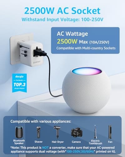 decqle “Pro” Universal Travel Adapter for International Travel -EU UK US AU — view 2