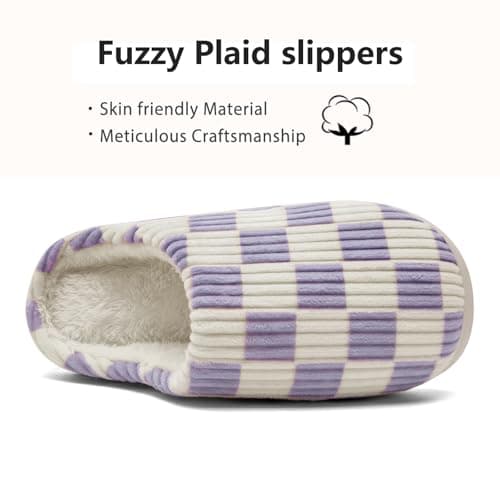 Waysoland House Slippers Women Men,Fuzzy Ladies Memory Foam Checkered Slip on Anti-Skid Sole Bedroom Cloud Slippers Indoor Outdoor(Purple,6/7 UK) — view 4