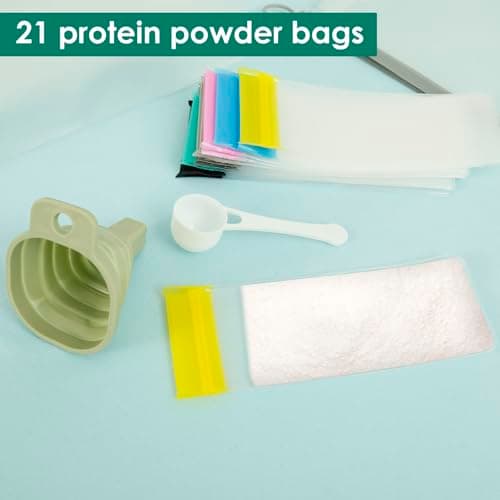 Protein Powder Travel Container Set,21Pcs Single Dose Bags & 2Pcs Large Zip BagsReusable Protein Powder Container to Go,Portable Supplement Storage with Funnel and Spoon for Workout Fitness — view 3