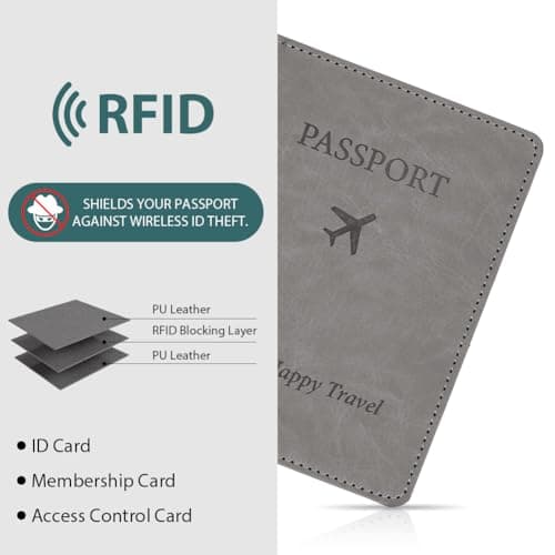 OFFCUP Passport Holder Cover, PU Leather RFID Blocking Passport Cover — view 4
