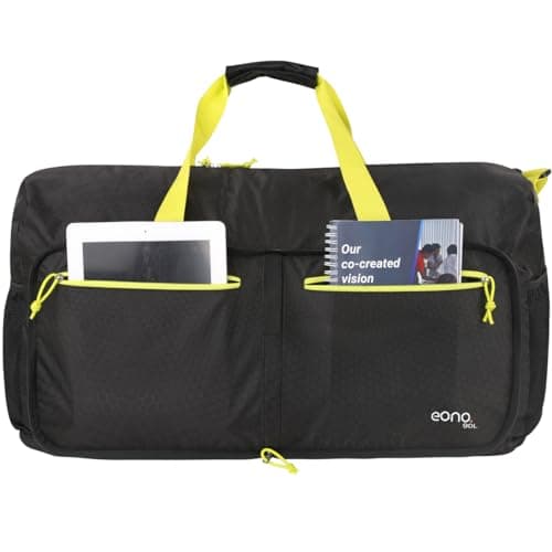 Eono 90L Foldable Travel Duffle Bag Hold All Travel Luggage Bag Holiday Pack with Multi-Pockets for Women Men (Black+Yellow) — view 5
