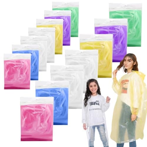 ZOCONE 12 Pack Poncho Waterproof Adult Kids Disposable Rain Ponchos Family Pack for Outdoor Camping Festivals Hiking Travel