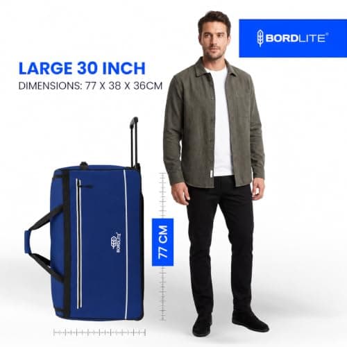 Bordlite Extra Large 105L Wheeled Travel Holdall, 30 Inch Water-Resistant Tarp Rolling Duffle Bag with 3 Smooth Wheels, Telescopic Pull Handle & Front Zip Pocket, 77x38x36cm, Blue — view 4