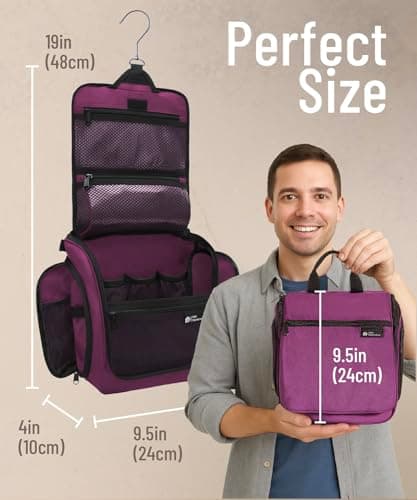 D&D Hanging Toiletry Bag for Women and Men, Large Travel Wash Bag, Purple — view 3