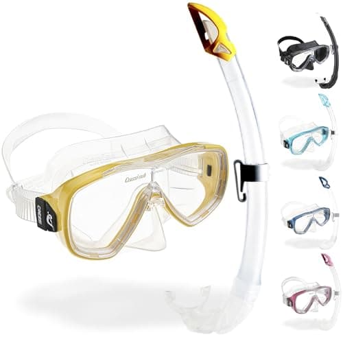 Cressi Single Lens Mask & Snorkel Set - Tempered Glass Diving Mask - Snorkel Set Adults for Pools & Sea - Quick-Adjust Buckles for Scuba Diving Equipment - Transparent/Yellow - Combo Set — view 3