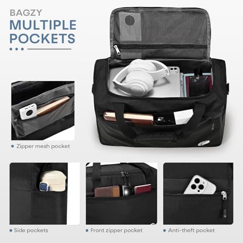 BAGZY 40x30x15cm Underseat Cabin Bag Luggage Foldable Travel Bag 20L Waterproof Holdall Hand Luggage Case Nylon Carry on Luggage Weekend Duffle Gym Bags Baggage Organiser Storage for Women Men Black — view 6
