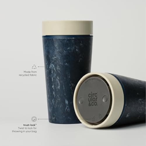 Circular&Co 12oz / 340ml Reusable Coffee Cup – Made from Recycled Fabric Waste – Leakproof, Lockable Travel Mug, BPA Free – Ecru – Made in the UK — view 6