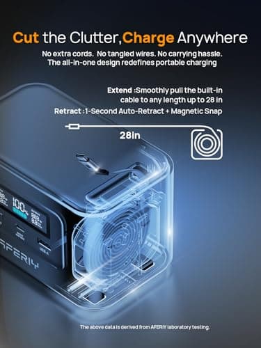 AFERIY 31000mAh/99.2Wh Portable Power Station, 100W Camping Power Bank Solar Generator with LiFePO4 Battery USB/Type C Outlet, Built in Extension Cable for Outdoor Travel, Business Trips, Dark Gray — view 4