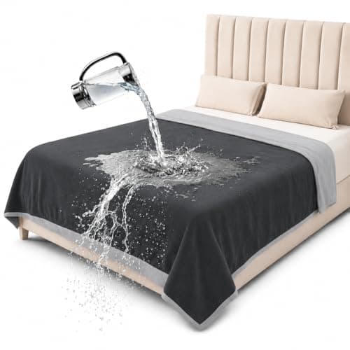 Bedding Aid Waterproof Throw Blanket – Leakproof, Spill-Proof Flannel Blanket for Bed, Couch, Kids & Pets Protection, Reversible Water-Proof Design (Moon Grey & Starlit Grey, 40x60”)