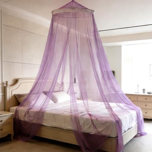 HATFRYF Dome Mosquito Net, Bed Canopy, Dome Canopy Bed Large Hanging, Mosquito Net for Travel&Room Single to Double Universal, Breathable Mesh Effective Anti, Girls Boy Room Decor - Purple
