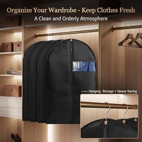 Suit Bags,Foldable Dress Bag,Garment Bags with Clear Window Black Zipper, Dust-Proof Clothes Covers for Home Storage for Coat, Jacket, Clothes F6-YFFCD (Black-1pc) — view 3