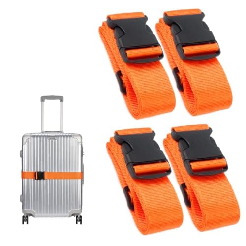 Luggage Straps for Suitcase 4 Pack, Heavy Duty Adjustable Suitcase Bands with Buckle, Orange Luggage Identifier Belts for Travel Case Travel Accessories (Orange, 4pcs)