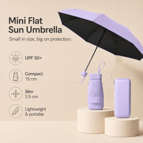 WHJYCC Mini Travel Umbrella, UPF 50+, 6-Rib, Purple, with Zip Case — view 2
