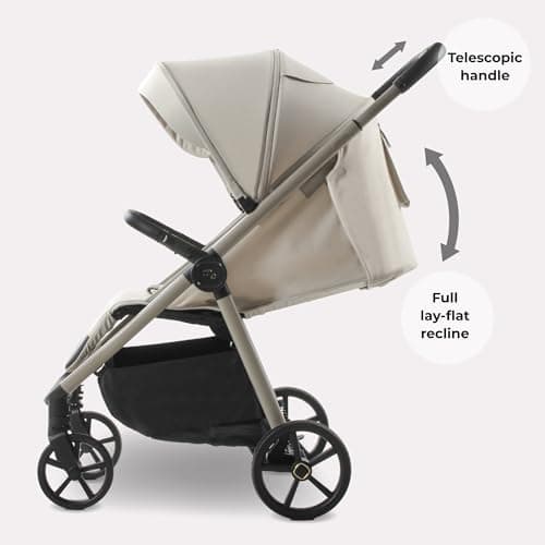 My Babiie MB170 Plus Pushchair – from Birth to 4 Years (22kg), 4-Wheel Suspension, Large Basket, XL Canopy, Foldable, Compact, Stroller with Footmuff, Cup Holder, Rain Cover – Ivory — view 5