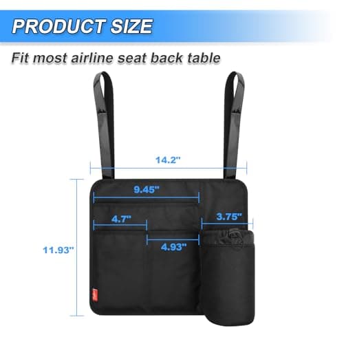 Airplane Seat Back Organizer & Storage, Airplane Tray Table Cover for Personal Items, Airline Seat Hanging Pockets Media Pouch,Reusable Travel Essentials, Fits Tablets, Cell Phone,Water Bottle (Black) — view 2