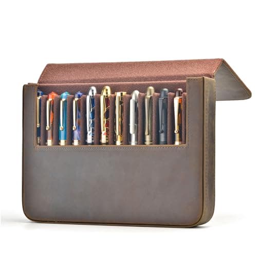 Lanxivi 12 Fountain Pen Case Genuine Leather Organizer, Crazy Horse Cowhide Leather Portable Pen Bag Pouch Drawer Style — view 2