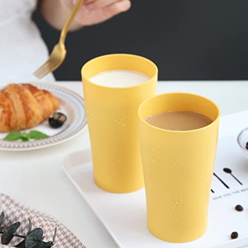 Kyraton Plastic Cups Reusable 8 Pieces, Unbreakable Water Drinking Cup, Tumblers for Indoor Outdoor Travel Poolside Bathroom Adult Light Weight Easy to Carry BPA Free (Gold Yellow) — view 2
