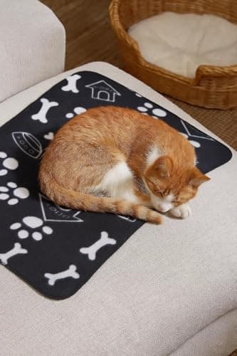 True Face 6 Pack Pet Blanket for Dogs & Cats, Thin Soft Washable Fleece Throw 100% Polyester Paw Print Design Ideal for Sofa, Bed, Crate, Travel Black/Blue/Red 55 x 80cm — view 4