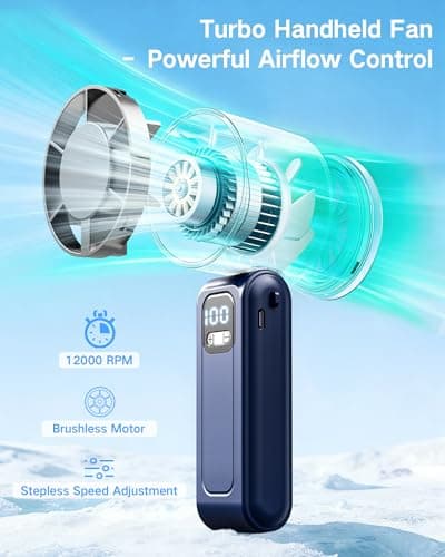 Portable Handheld Fan, High-Speed Turbo Hand Fan, 5000mAh Foldable Rechargeable Mini Personal Fan with Stepless Speed Control, LED Display, Powerful Battery Fan for Outdoor Travel Summer Gifts — view 6