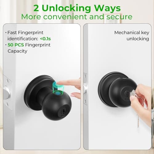 FITNATE Biometric Door Lock, Rechargeable Fingerprint Lock with Key — view 3
