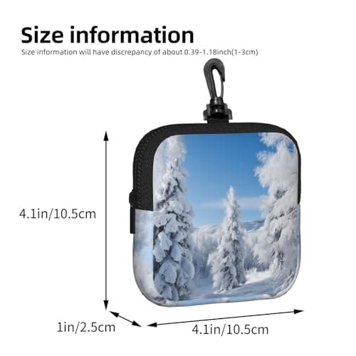 Mini Pouch with Carabiner, Neoprene Travel Makeup Bag with Zipper Tool Storage Pouch Snow-covered winter trees Coin Purse Portable Earbud Case Waterproof Card Holder Wallet for Women Men — view 3