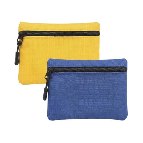 2 Pack Coin Purse Pouch Small Purses Coin Wallets for Men Women Money Pouch Oxford Cloth Mini Purse with Zipper for Women Men Daily Travel Shopping and Outdoor Activities (Yellow + Blue)