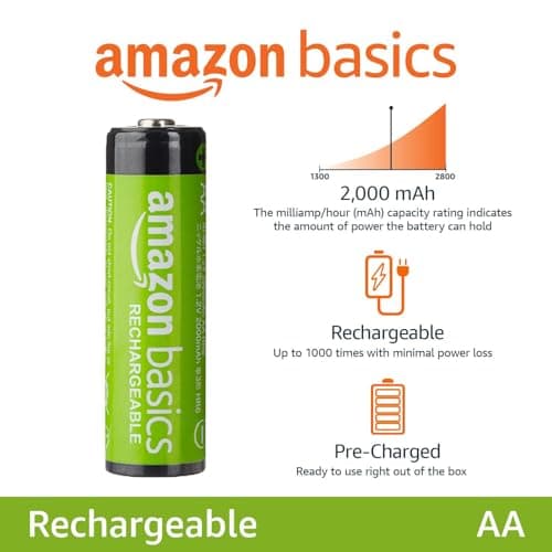 Amazon Basics 8-Pack Rechargeable AA NiMH Batteries, 2000 mAh, 1.2V, Recharge up to 1000x Times, Pre-Charged — view 2
